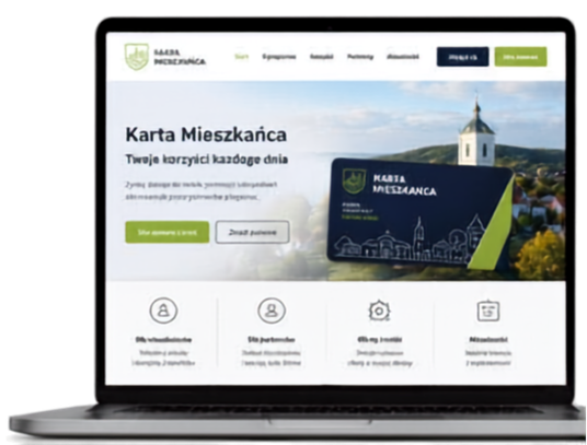 Portal promocyjny programu Karta Mieszkańca wyświetlony na laptopie