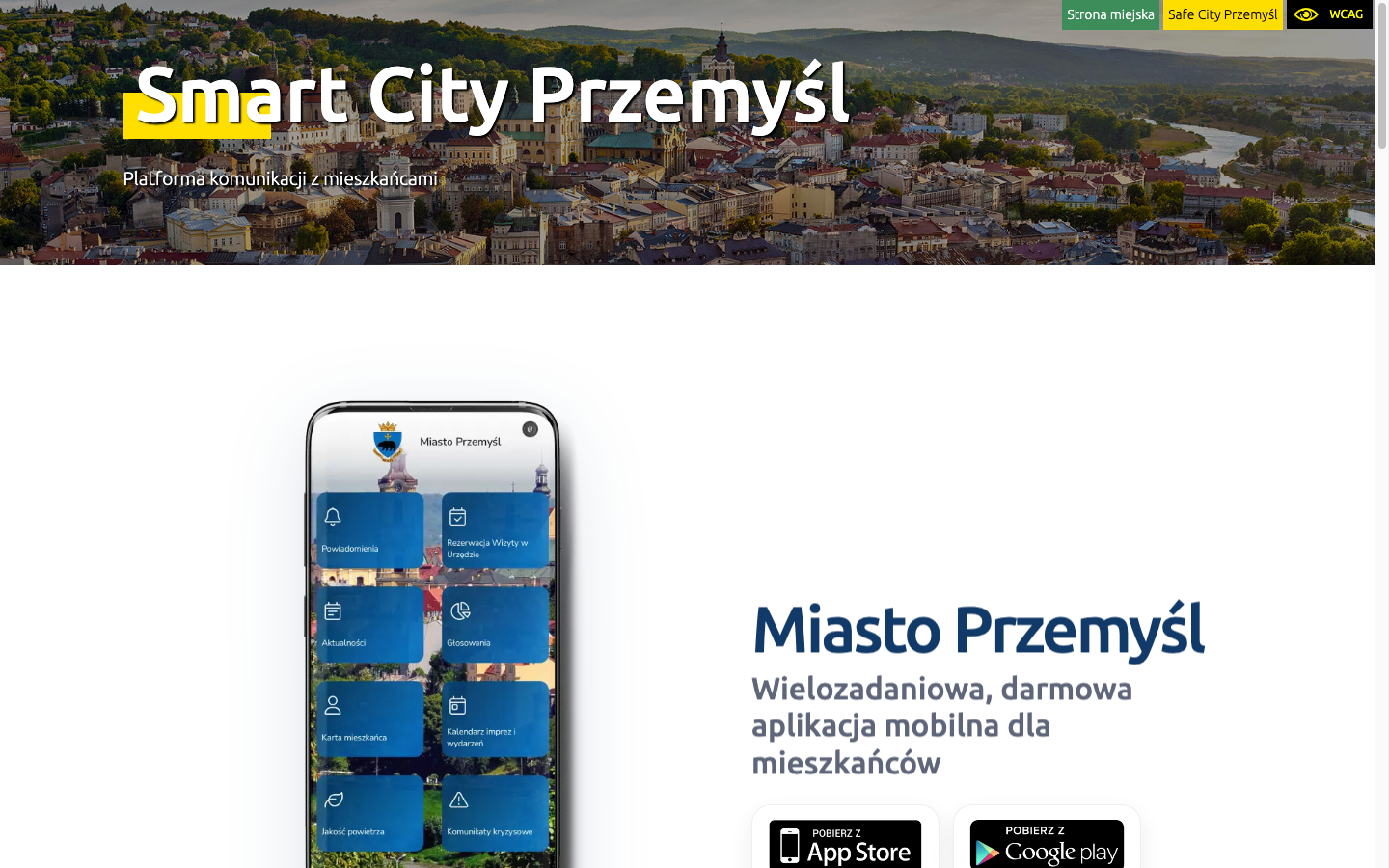Prezentacja aplikacji mobilnej Miasto Przemyśl z ekranem głównym na smartfonie