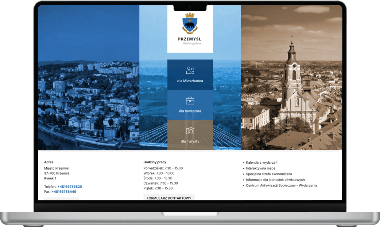 Portal internetowy Miasta Przemyśla wyświetlony na ekranie laptopa